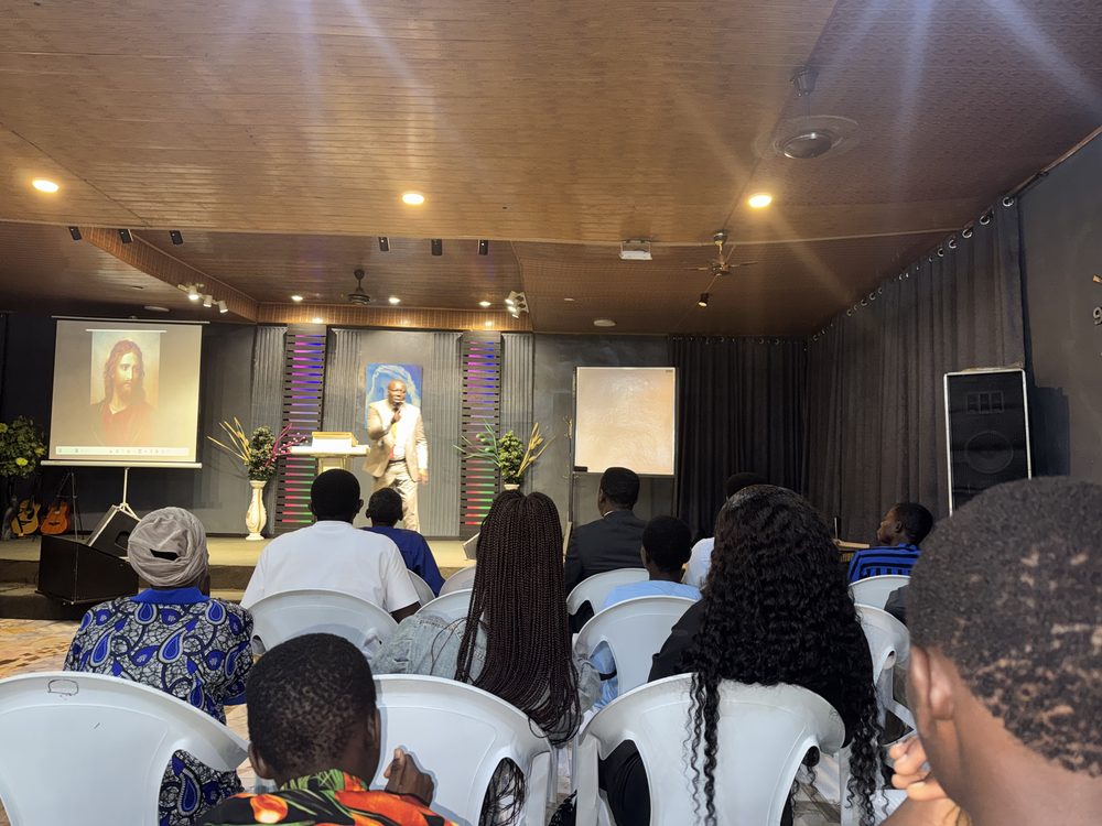 Inside Omega Living Bride Tabernacle during a Sunday service in Effurun