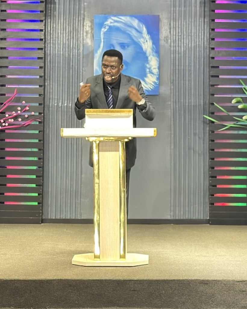 Pastor Timothy Awowede preaching at Omega Living Bride Tabernacle, Effurun